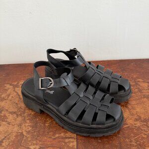 Free People Delaney Fisherman Sandals Black Leather Chunky Platform 37